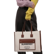 Большая сумка-тоут Burberry Freya из кожи и парусины с принтом Horseferry